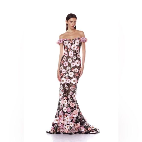 NWOT Bronx and Banco Jasmine Black Multi Off Shoulder Gown - Picture 4 of 16